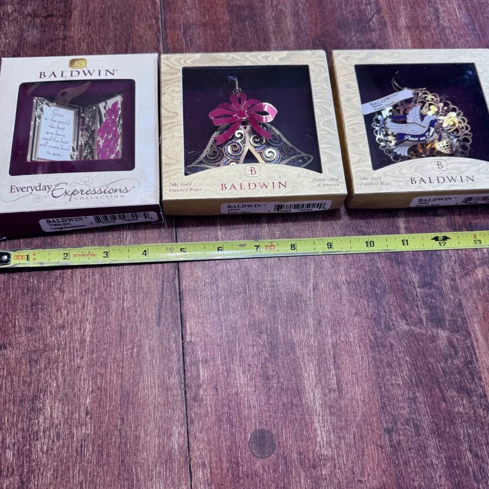 Baldwin 24kt Gold Finished Brass‎ Ornament Lot Peace Dove Bells Congratulations